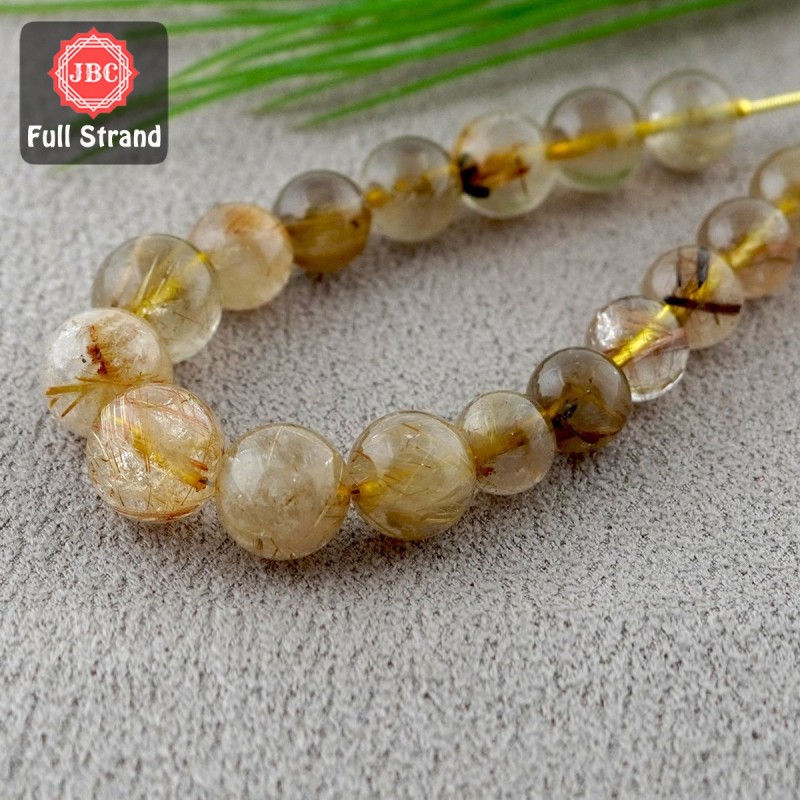Golden Rutile 11-10.5mm Smooth Round Shape 8 Inch Long Gemstone Beads