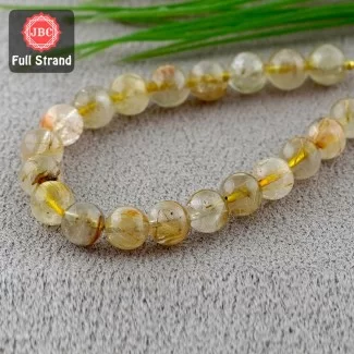 Golden Rutile 10-10.5mm Smooth Round Shape 8 Inch Long Gemstone Beads