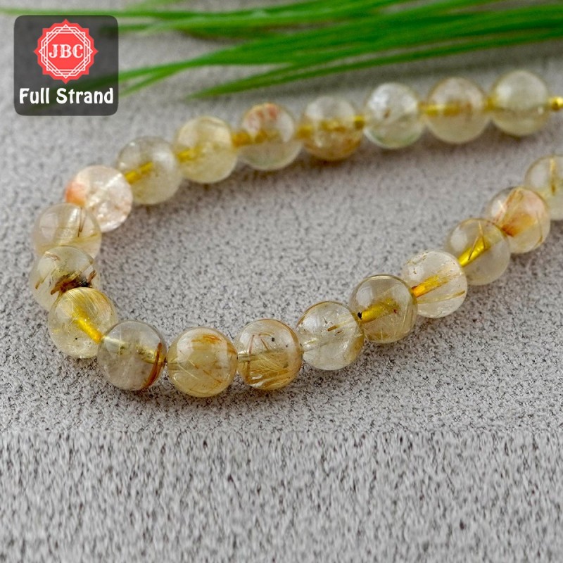 Golden Rutile 10-10.5mm Smooth Round Shape 8 Inch Long Gemstone Beads