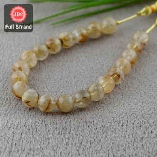 Golden Rutile 9.5-10mm Smooth Round Shape 8 Inch Long Gemstone Beads