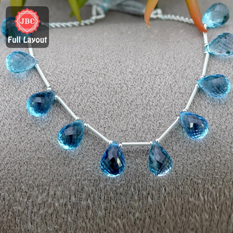 Swiss-Blue Topaz 13-14.5mm Faceted Drops Shape 8 Inch Long Gemstone Beads