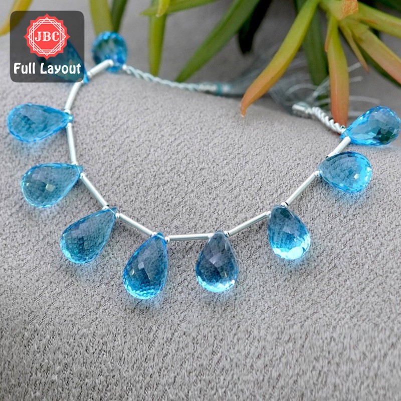 Swiss-Blue Topaz 15-17.5mm Faceted Drops Shape 8 Inch Long Gemstone Beads