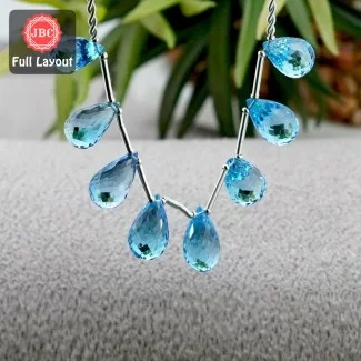 Swiss-Blue Topaz 14-16mm Faceted Drops Shape 6 Inch Long Gemstone Beads