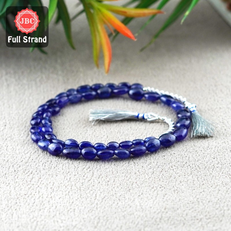 Blue Sapphire 6-10.5mm Smooth Oval Shape 15 Inch Long Gemstone Beads Strand - SKU:156831