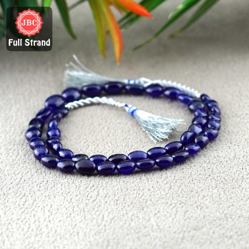 Blue Sapphire 6-11mm Smooth Oval Shape 16 Inch Long Gemstone Beads Strand - SKU:156830