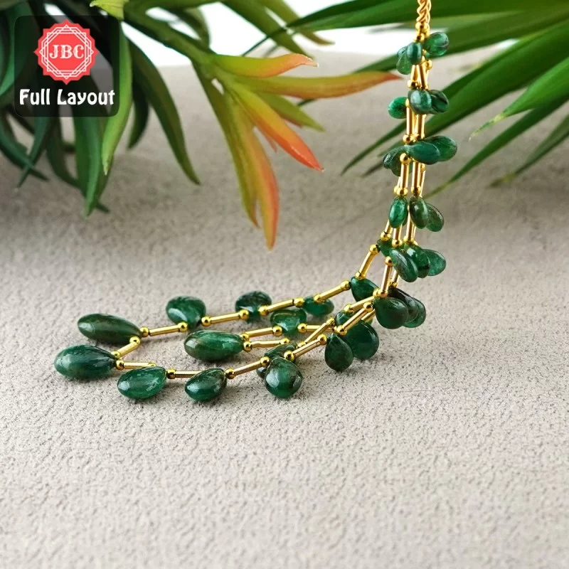 Emerald 7-15mm Smooth Pear Shape 8-10 Inch Long Gemstone Beads - Total 2 Strands Layout - SKU:156876