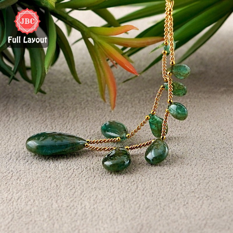 Emerald 11-31mm Smooth Pear Shape 7 Inch Long Gemstone Beads Layout - SKU:156881