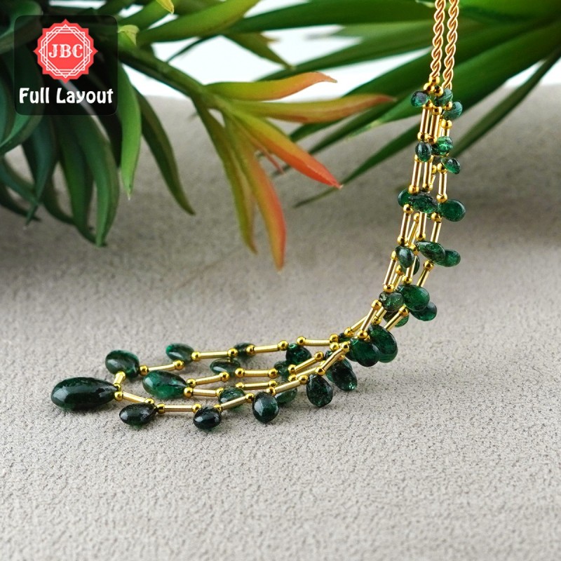 Emerald 6-15mm Smooth Pear Shape 8-10 Inch Long Gemstone Beads - Total 2 Strands Layout - SKU:156877