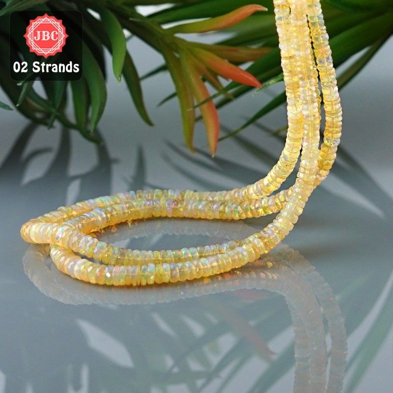 Ethiopian Welo Opal 4-6.5mm Faceted Wheel Shape 16 Inch Long Gemstone Beads - Total 2 Strands In The Lot - SKU:156819