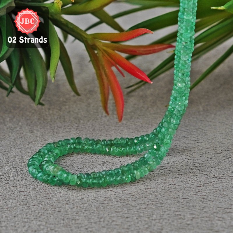 Emerald 3-3.5mm Faceted Rondelle Shape 21 Inch Long Gemstone Beads - Total 2 Strands In The Lot - SKU:156906