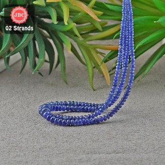 Blue Sapphire 3-7mm Smooth Rondelle Shape 13 Inch Long Gemstone Beads - Total 2 Strands In The Lot - SKU:157002