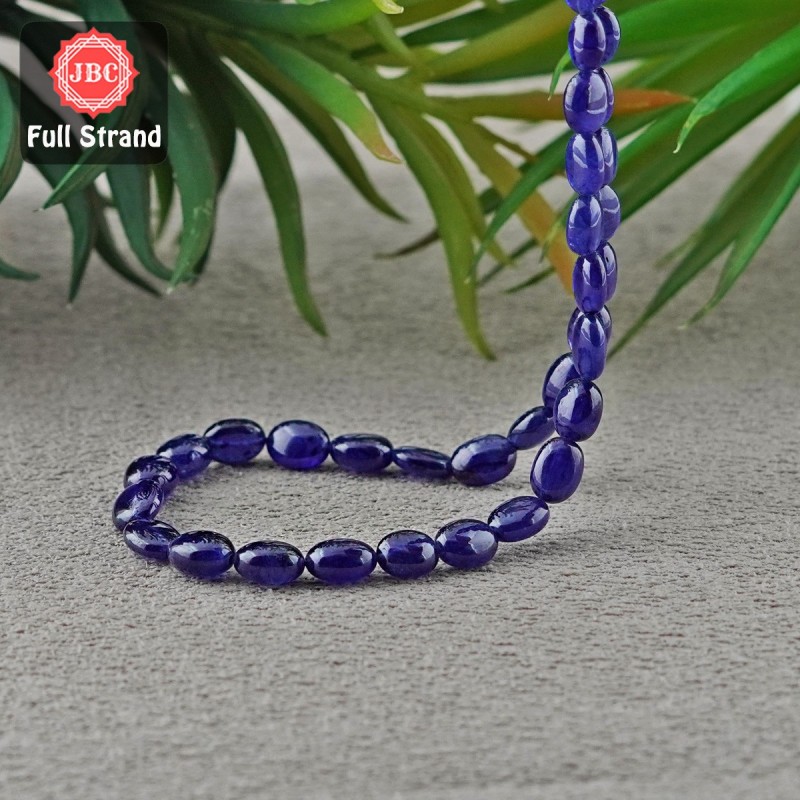 Blue Sapphire 8-10mm Smooth Oval Shape 15 Inch Long Gemstone Beads Strand - SKU:157044