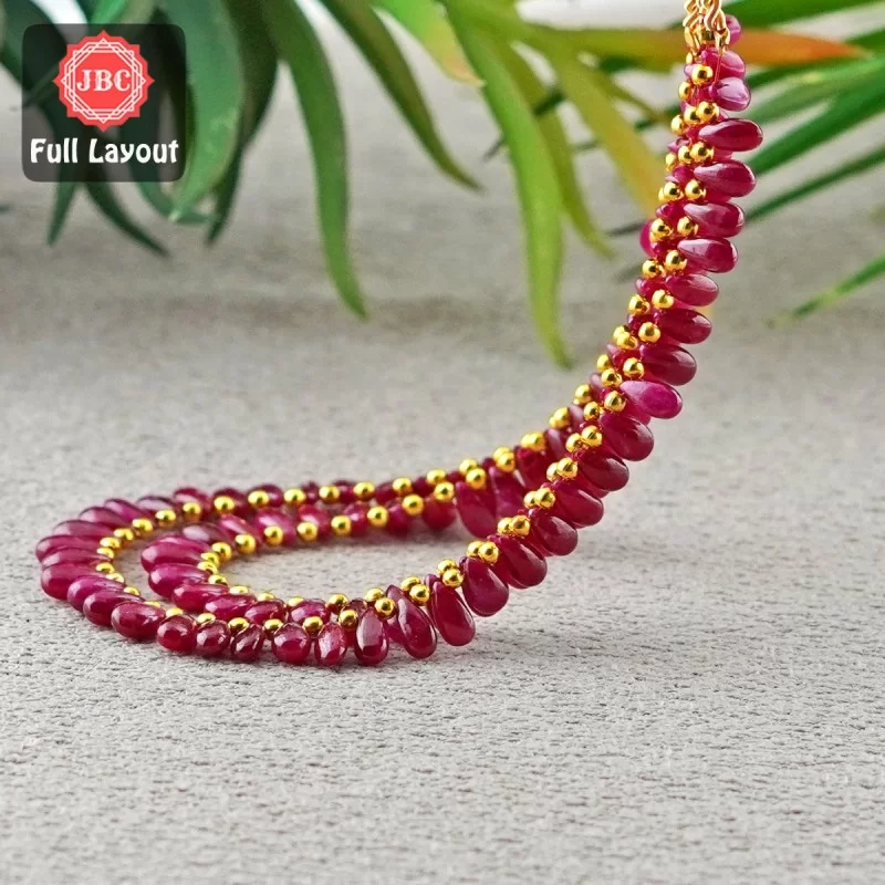 Ruby 7-7.5mm Smooth Pear Shape 16 Inch Long Gemstone Beads - Total 2 Strands Layout - SKU:157116