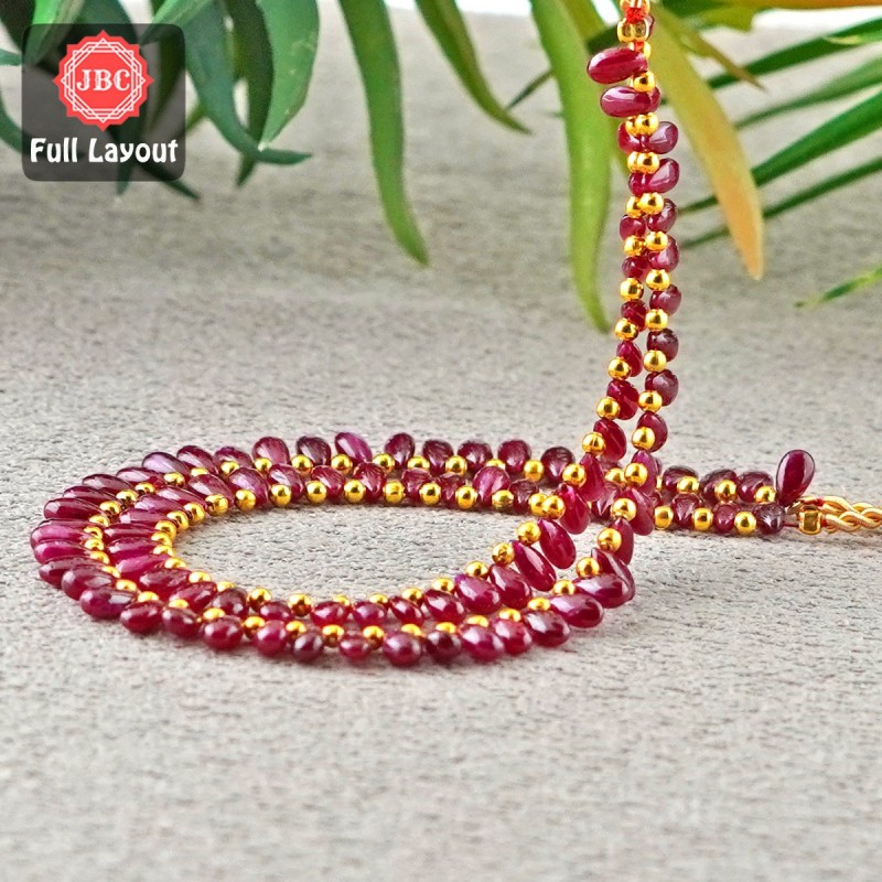 Ruby 6-6.5mm Smooth Pear Shape 15 Inch Long Gemstone Beads - Total 2 Strands Layout - SKU:157121