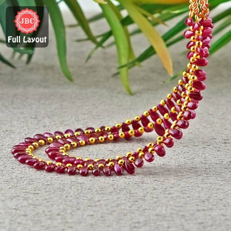 Ruby 5-6.5mm Smooth Pear Shape 16 Inch Long Gemstone Beads - Total 2 Strands Layout - SKU:157134