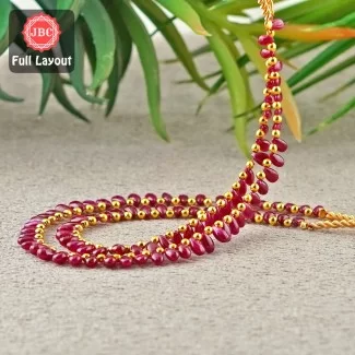 Ruby 4.5-6.5mm Smooth Pear Shape 16 Inch Long Gemstone Beads - Total 2 Strands Layout - SKU:157131