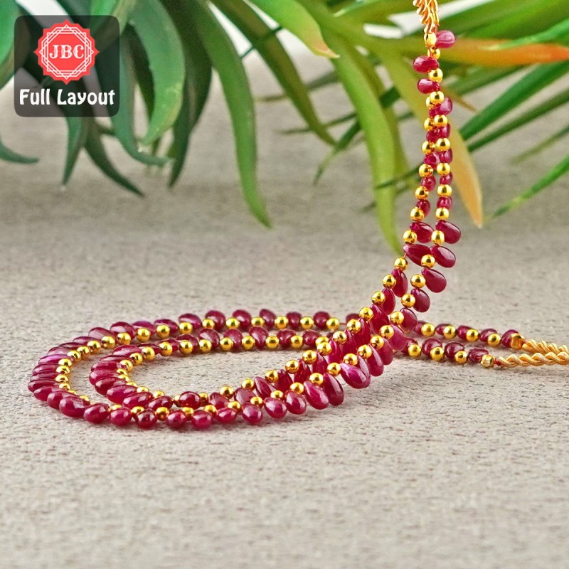 Ruby 4.5-6.5mm Smooth Pear Shape 16 Inch Long Gemstone Beads - Total 2 Strands Layout - SKU:157131