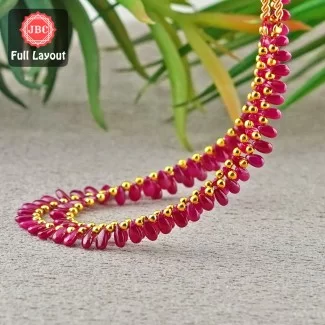 Ruby 5-6mm Smooth Pear Shape 16 Inch Long Gemstone Beads - Total 2 Strands Layout - SKU:157132