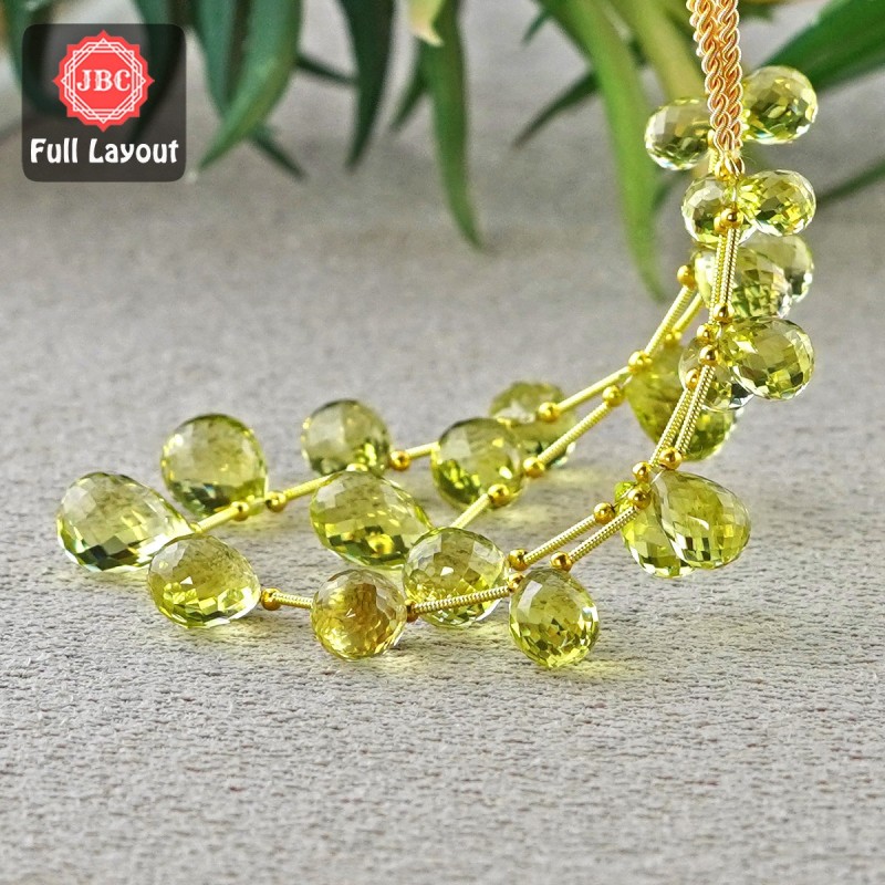 Lemon Quartz 10-15mm Briolette Drops Shape 12 Inch Long Gemstone Beads - Total 2 Strands Layout - SKU:157057