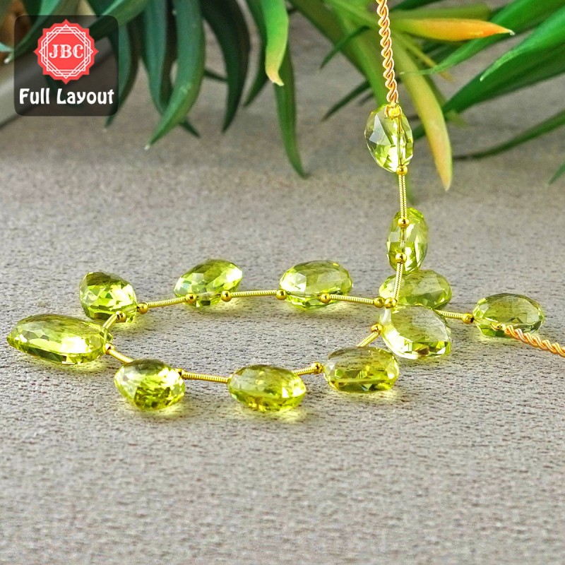 Lemon Quartz 15-20mm Briolette Mango Shape 9 Inch Long Gemstone Beads Layout - SKU:157247