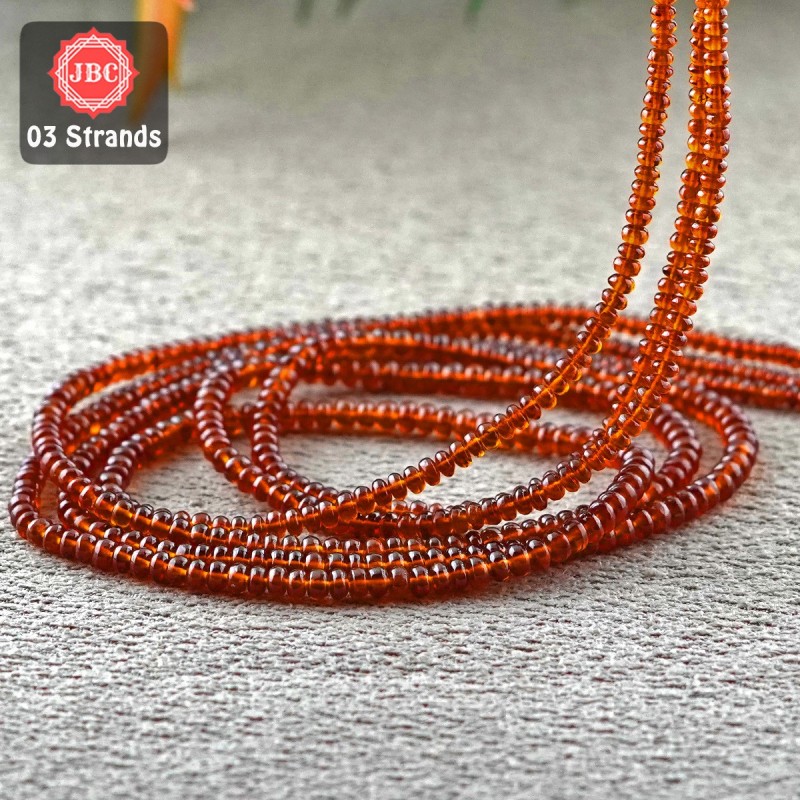 Hessonite Garnet 3.5-5mm Smooth Rondelle Shape 18 Inch Long Gemstone Beads - Total 3 Strands In The Lot - SKU:157383