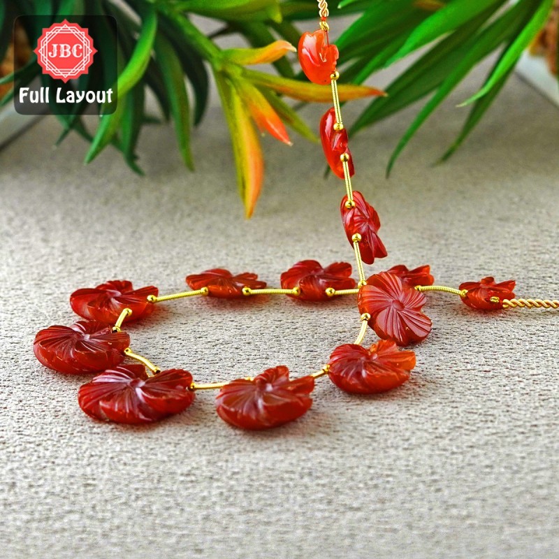 Red Onyx 14-28mm Carved Flower Shape 11 Inch Long Gemstone Beads Layout - SKU:157336