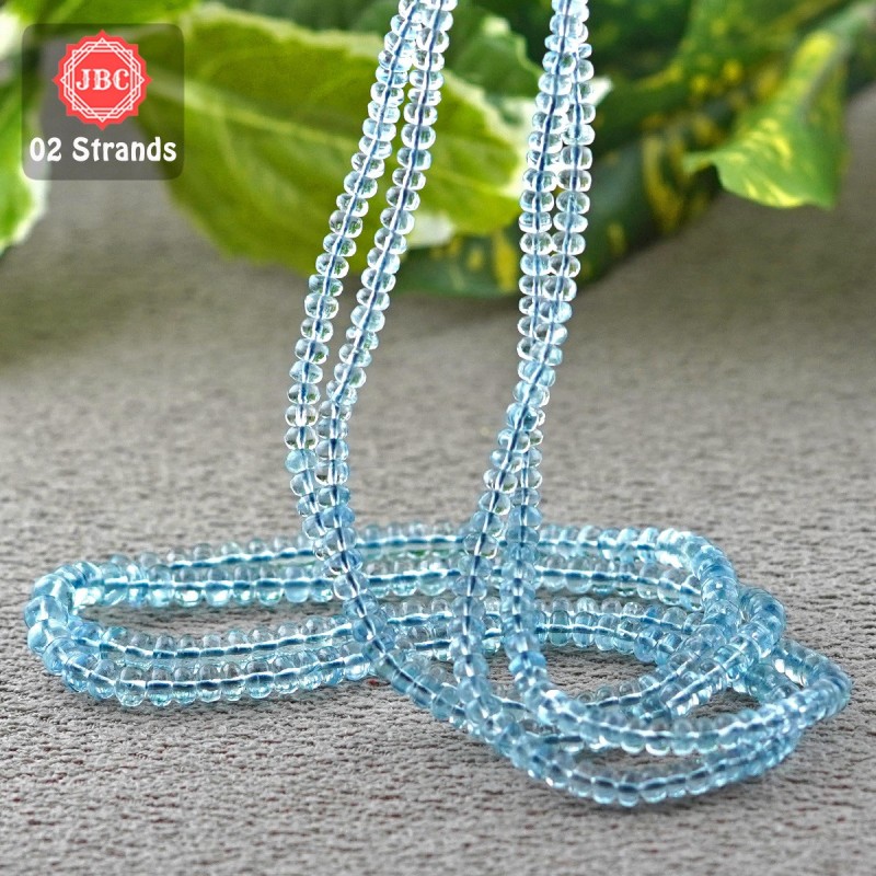Aquamarine 3.5-4.5mm Smooth Rondelle Shape 17 Inch Long Gemstone Beads - Total 2 Strands In The Lot - SKU:157428