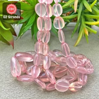 Rose Quartz 13-28mm Smooth Nuggets Shape 21 Inch Long Gemstone Beads - Total 2 Strands In The Lot - SKU:157494
