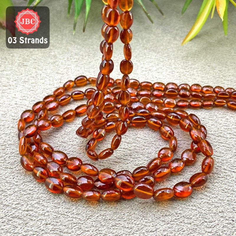 Hessonite Garnet 6-9mm Smooth Oval Shape 16 Inch Long Gemstone Beads - Total 3 Strands In The Lot - SKU:157488