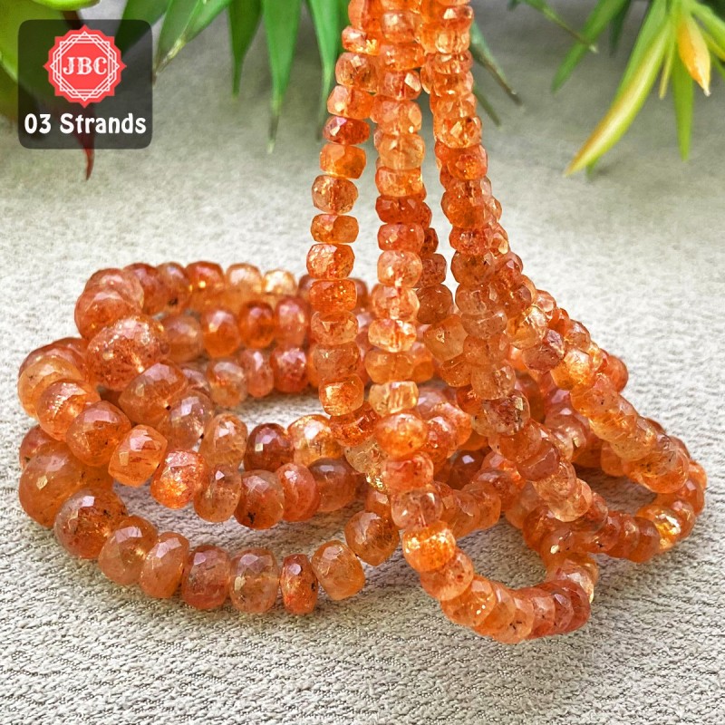 Sun Stone 4-13mm Faceted Rondelle Shape 16 Inch Long Gemstone Beads - Total 3 Strands In The Lot - SKU:157467