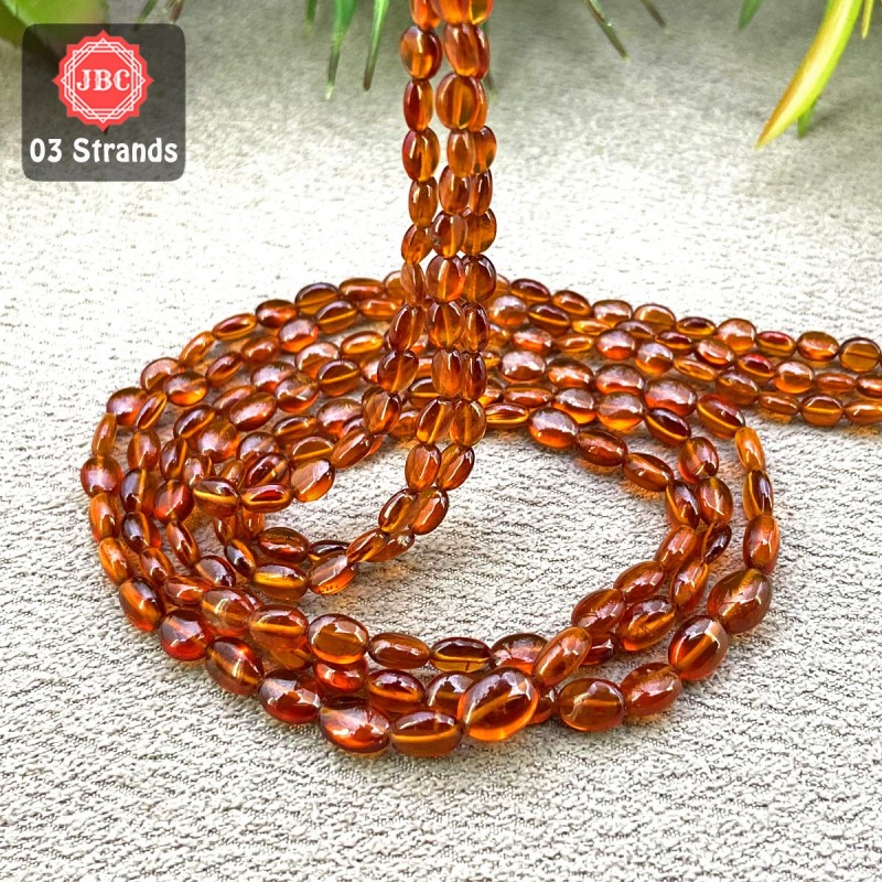 Hessonite Garnet 5-9mm Smooth Oval Shape 16 Inch Long Gemstone Beads - Total 3 Strands In The Lot - SKU:157489