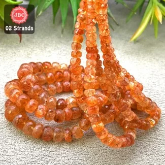 Sun Stone 5-14mm Faceted Rondelle Shape 16 Inch Long Gemstone Beads - Total 2 Strands In The Lot - SKU:157468
