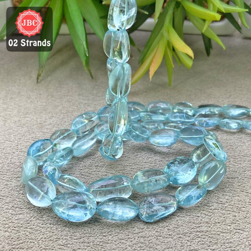 Aquamarine 12-20mm Smooth Nuggets Shape 16 Inch Long Gemstone Beads - Total 2 Strands In The Lot - SKU:157518