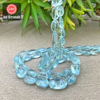 Aquamarine 11-21mm Smooth Nuggets Shape 16 Inch Long Gemstone Beads - Total 2 Strands In The Lot - SKU:157516