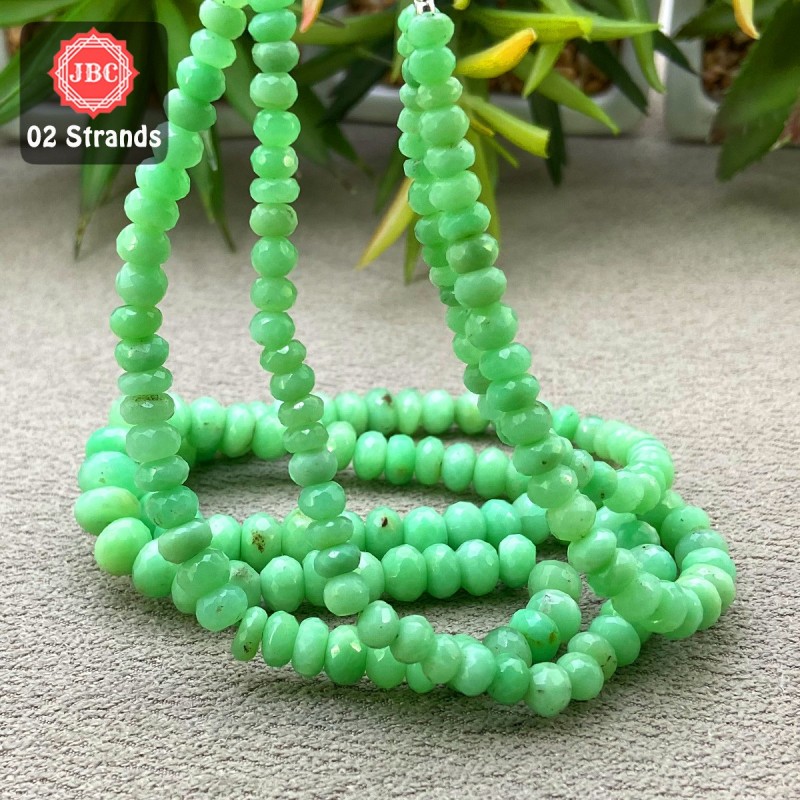 Chrysoprase 5-9mm Faceted Rondelle Shape 16 Inch Long Gemstone Beads - Total 2 Strands In The Lot - SKU:157538