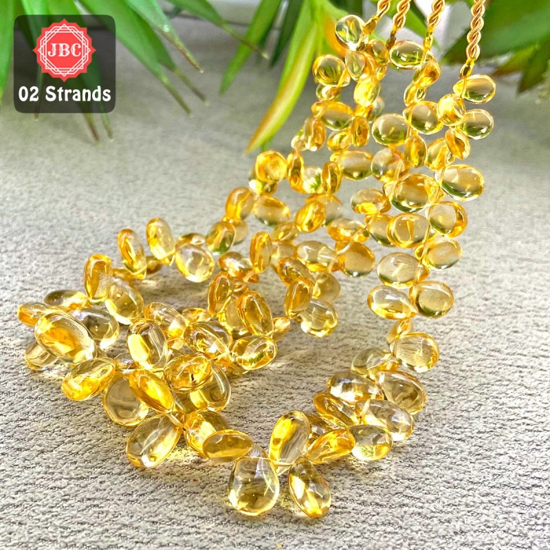 Citrine 7-12mm Smooth Pear Shape 8 Inch Long Gemstone Beads - Total 2 Strands In The Lot - SKU:157503