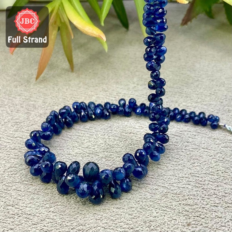 Blue Sapphire 4.5-8.5mm Briolette Drops Shape 9 Inch Long Gemstone Beads Strand - SKU:157968