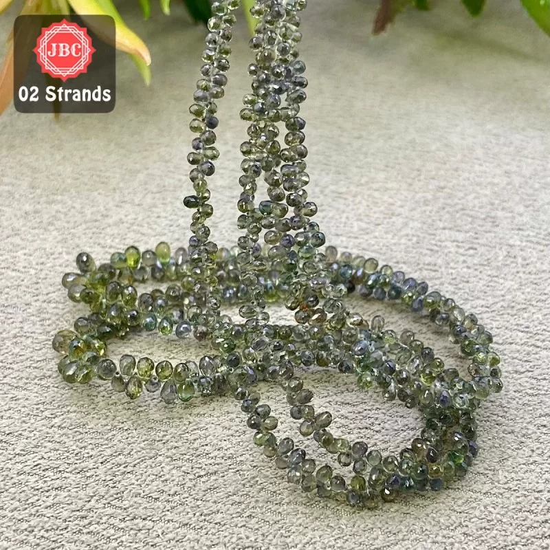 Green Sapphire 3-5mm Briolette Drops Shape 16 Inch Long Gemstone Beads - Total 2 Strands In The Lot - SKU:157974