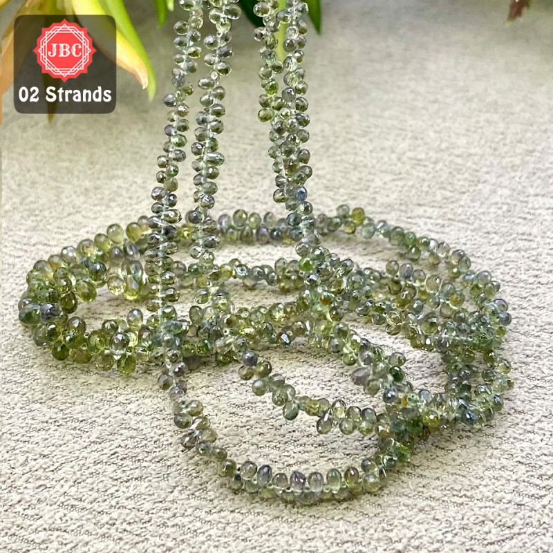Green Sapphire 2.5-5mm Briolette Drops Shape 15 Inch Long Gemstone Beads - Total 2 Strands In The Lot - SKU:157976