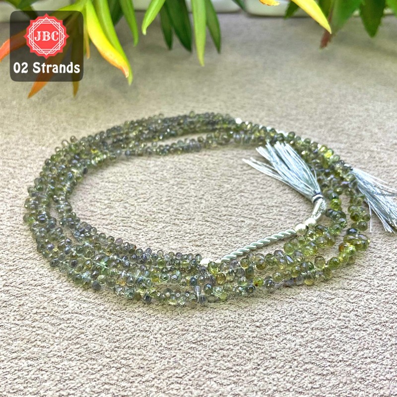 Green Sapphire 2.5-5mm Briolette Drops Shape 15 Inch Long Gemstone Beads - Total 2 Strands In The Lot - SKU:157975