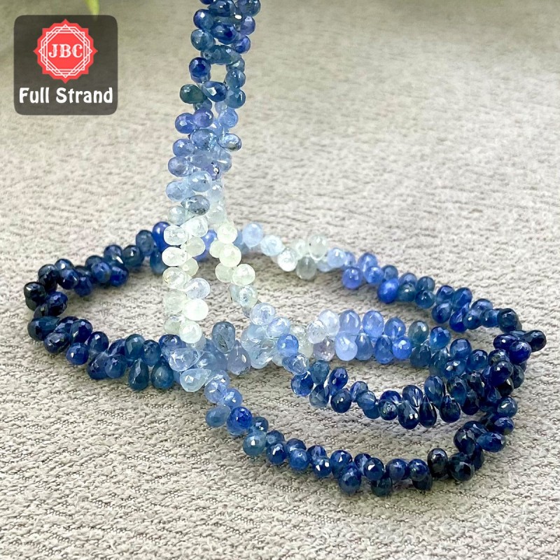 Blue Sapphire 3.5-6mm Briolette Drops Shape 15 Inch Long Gemstone Beads Strand - SKU:157962