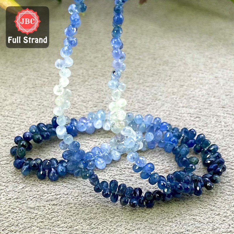 Blue Sapphire 3.5-5.5mm Briolette Drops Shape 15 Inch Long Gemstone Beads Strand - SKU:157963