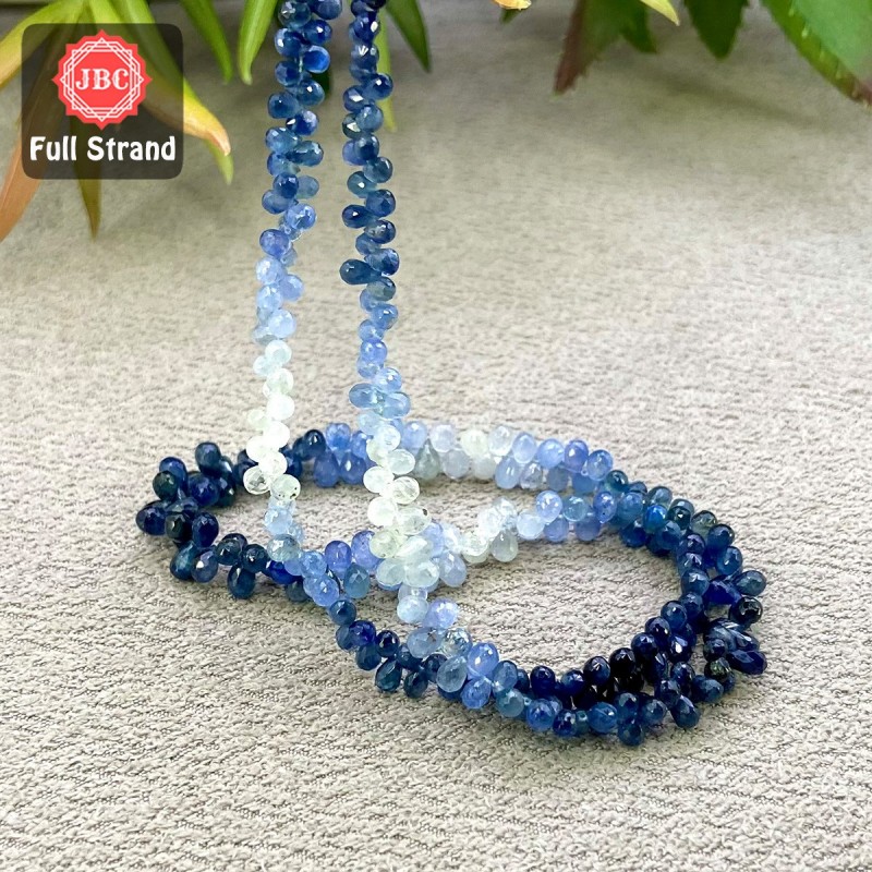 Blue Sapphire 3.5-5mm Briolette Drops Shape 15 Inch Long Gemstone Beads Strand - SKU:157964