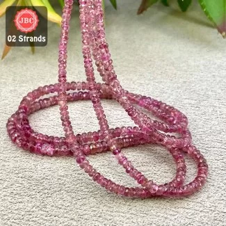 Pink Tourmaline 2.5-5mm Faceted Rondelle Shape 16 Inch Long Gemstone Beads - Total 2 Strands In The Lot - SKU:157956