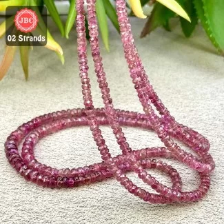 Pink Tourmaline 2.5-5.5mm Faceted Rondelle Shape 16 Inch Long Gemstone Beads - Total 2 Strands In The Lot - SKU:157955