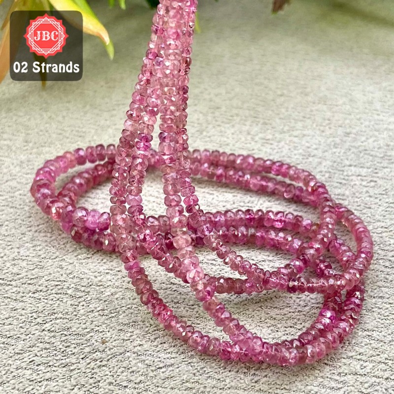 Pink Tourmaline 2.5-5mm Faceted Rondelle Shape 16 Inch Long Gemstone Beads - Total 2 Strands In The Lot - SKU:157966