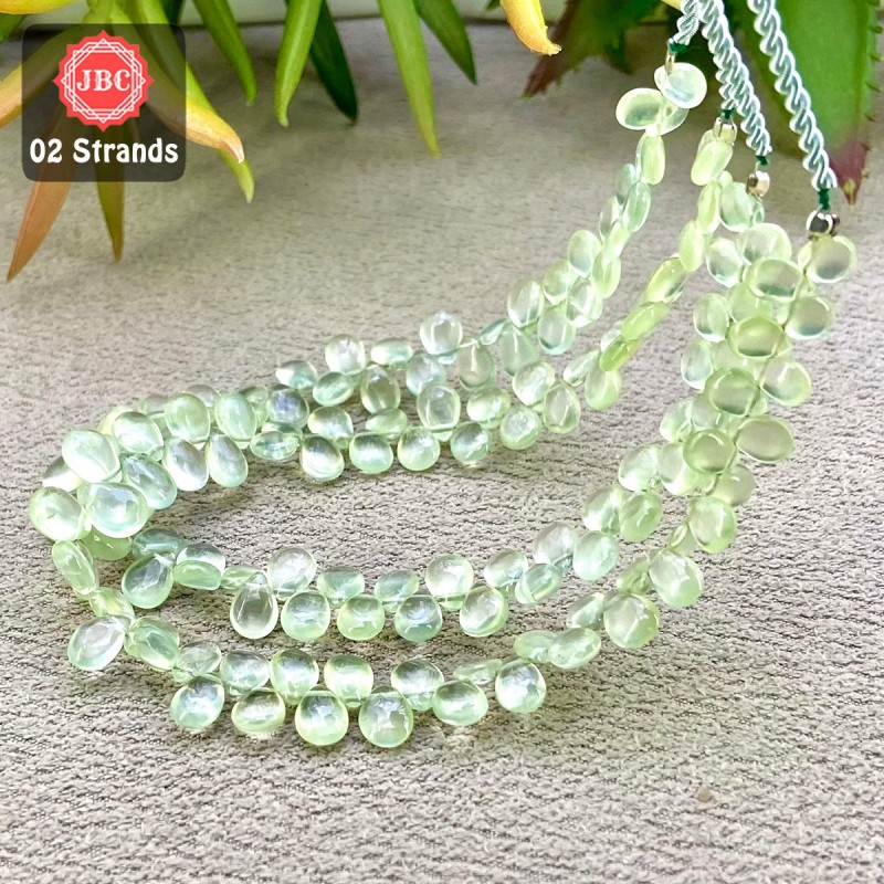 Prehnite 6-8mm Smooth Pear Shape 9 Inch Long Gemstone Beads - Total 2 Strands In The Lot - SKU:157990