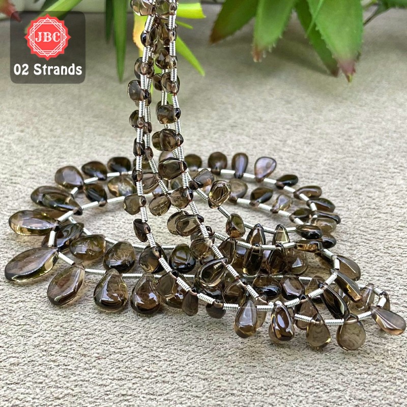 Smoky Quartz 6.5-15.5mm Smooth Pear Shape 18 Inch Long Gemstone Beads - Total 2 Strands In The Lot - SKU:157553