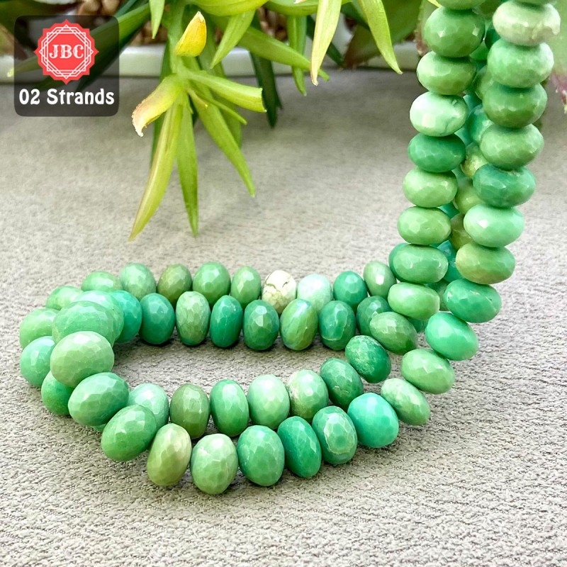 Chrysoprase 9-11mm Faceted Rondelle Shape 15 Inch Long Gemstone Beads - Total 2 Strands In The Lot - SKU:158001