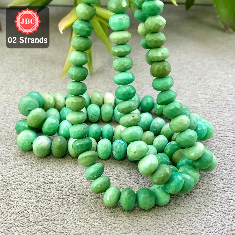 Chrysoprase 7-9.5mm Faceted Rondelle Shape 15 Inch Long Gemstone Beads - Total 2 Strands In The Lot - SKU:158002